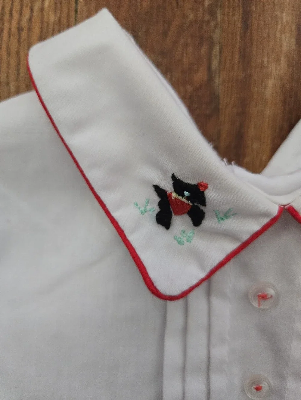 Vintage Baby 2Pc Set Red Velvet Romper Scotty Dog Embroidered Shirt 12-18M